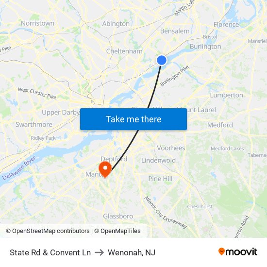 State Rd & Convent Ln to Wenonah, NJ map