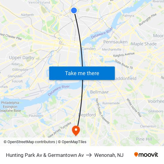 Hunting Park Av & Germantown Av to Wenonah, NJ map