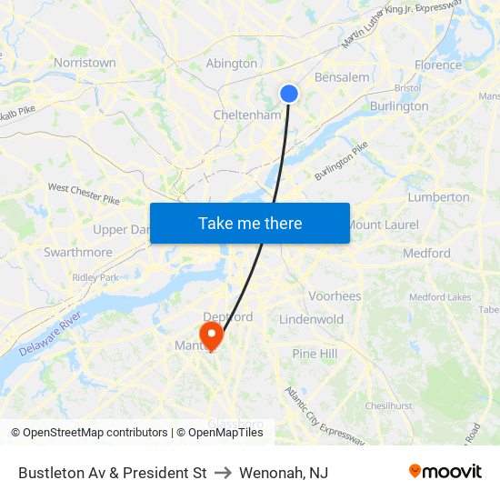 Bustleton Av & President St to Wenonah, NJ map
