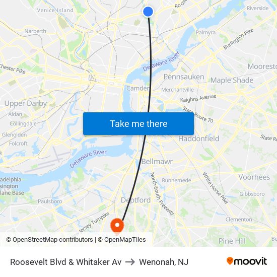 Roosevelt Blvd & Whitaker Av to Wenonah, NJ map