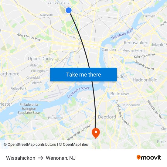 Wissahickon to Wenonah, NJ map