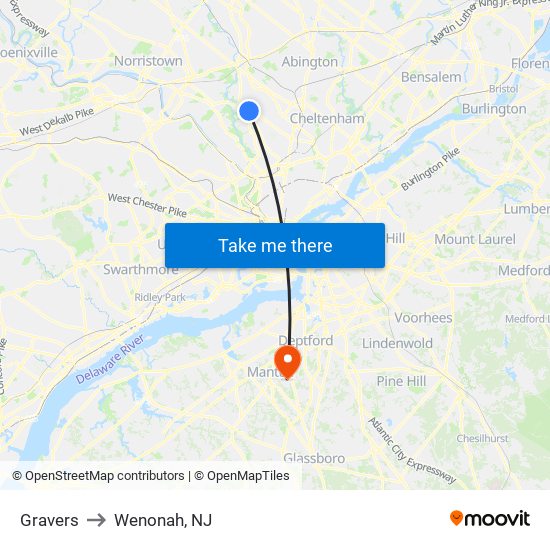 Gravers to Wenonah, NJ map