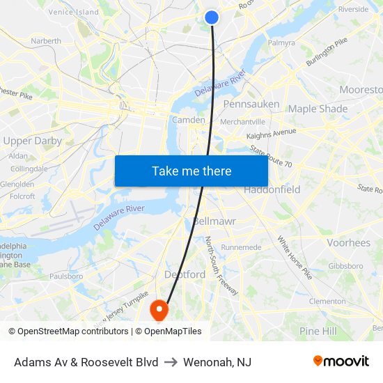 Adams Av & Roosevelt Blvd to Wenonah, NJ map