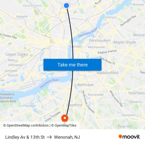 Lindley Av & 13th St to Wenonah, NJ map