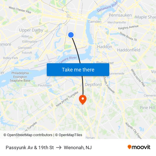 Passyunk Av & 19th St to Wenonah, NJ map