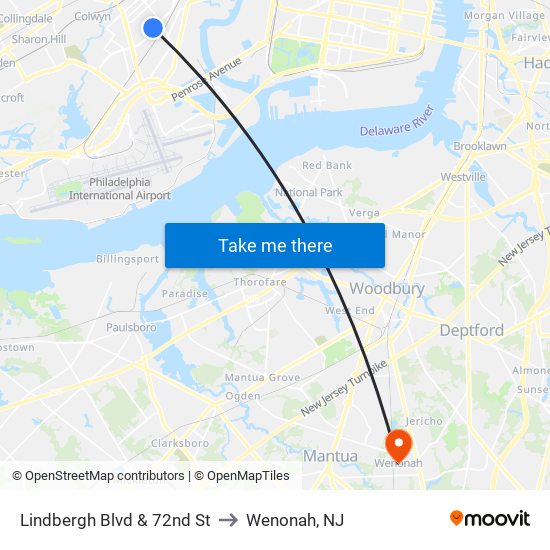 Lindbergh Blvd & 72nd St to Wenonah, NJ map