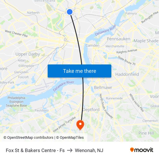 Fox St & Bakers Centre - Fs to Wenonah, NJ map