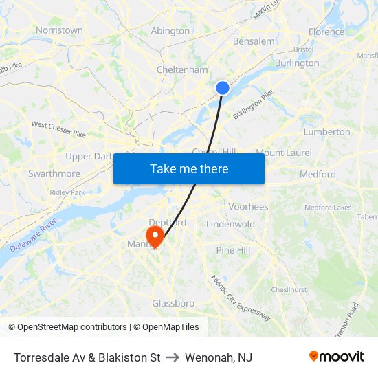Torresdale Av & Blakiston St to Wenonah, NJ map