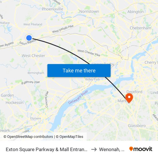 Exton Square Parkway & Mall Entrance to Wenonah, NJ map