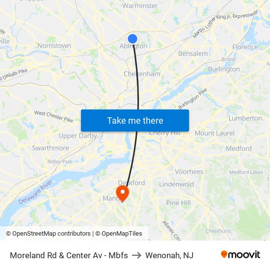 Moreland Rd & Center Av - Mbfs to Wenonah, NJ map