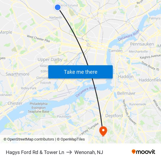 Hagys Ford Rd & Tower Ln to Wenonah, NJ map