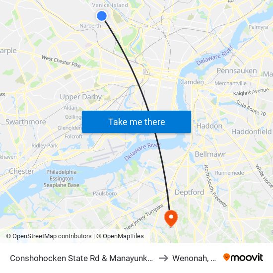 Conshohocken State Rd & Manayunk Rd to Wenonah, NJ map
