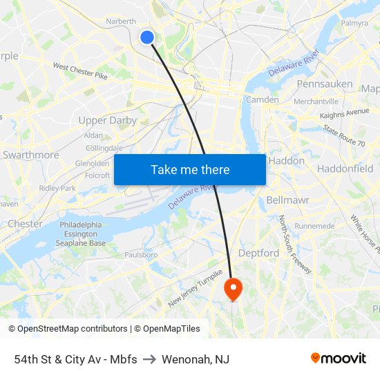 54th St & City Av - Mbfs to Wenonah, NJ map