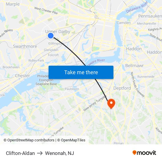 Clifton-Aldan to Wenonah, NJ map