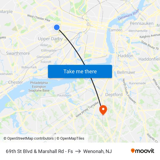 69th St Blvd & Marshall Rd - Fs to Wenonah, NJ map