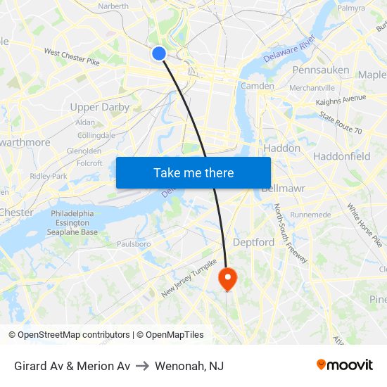 Girard Av & Merion Av to Wenonah, NJ map