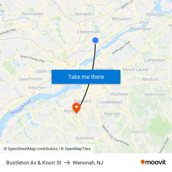 Bustleton Av & Knorr St to Wenonah, NJ map
