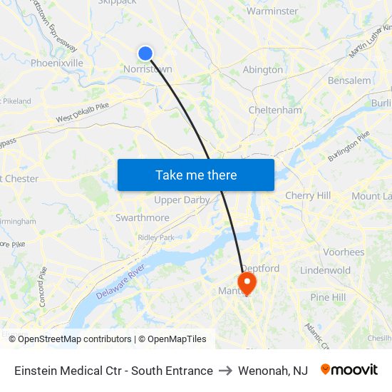 Einstein Medical Ctr - South Entrance to Wenonah, NJ map