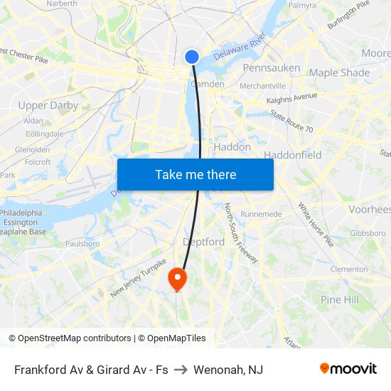 Frankford Av & Girard Av - Fs to Wenonah, NJ map
