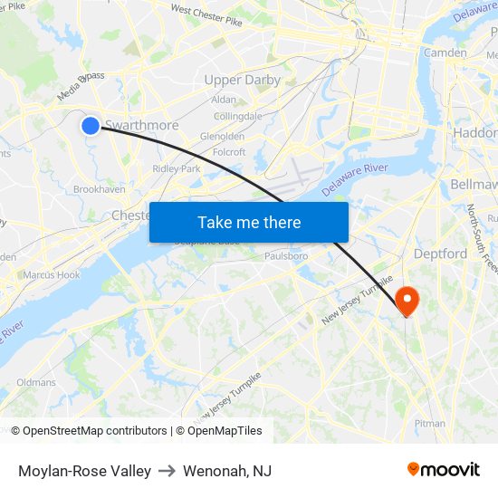 Moylan-Rose Valley to Wenonah, NJ map