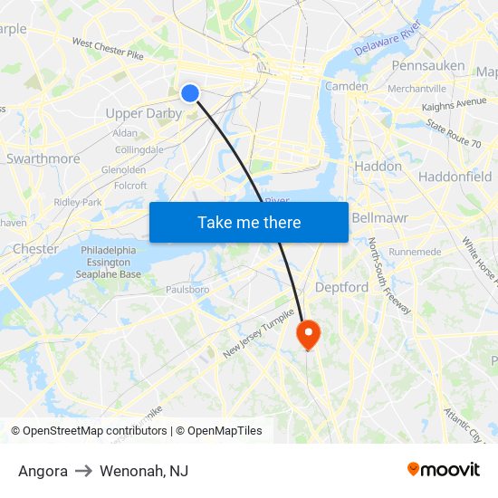 Angora to Wenonah, NJ map
