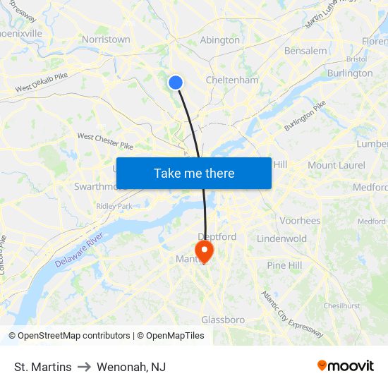 St. Martins to Wenonah, NJ map