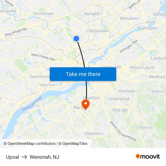 Upsal to Wenonah, NJ map