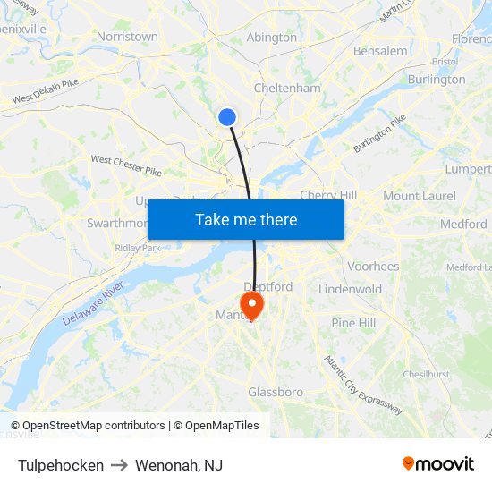 Tulpehocken to Wenonah, NJ map