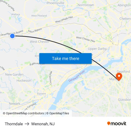 Thorndale to Wenonah, NJ map