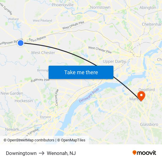 Downingtown to Wenonah, NJ map