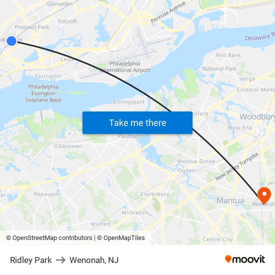 Ridley Park to Wenonah, NJ map