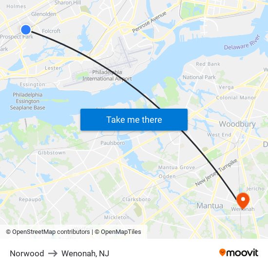 Norwood to Wenonah, NJ map
