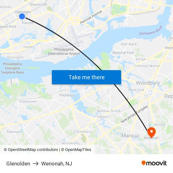 Glenolden to Wenonah, NJ map
