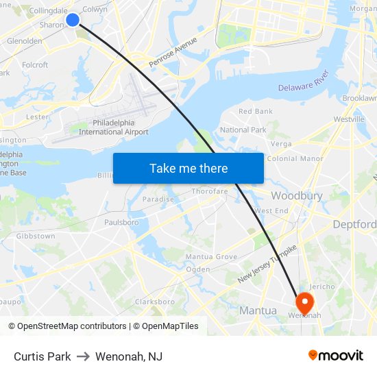 Curtis Park to Wenonah, NJ map