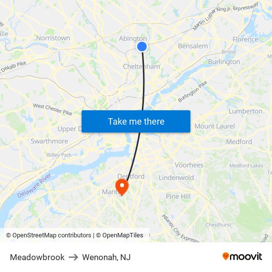 Meadowbrook to Wenonah, NJ map