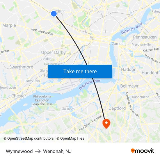 Wynnewood to Wenonah, NJ map