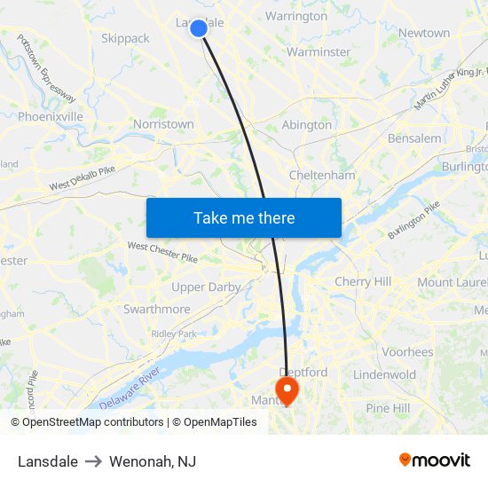 Lansdale to Wenonah, NJ map