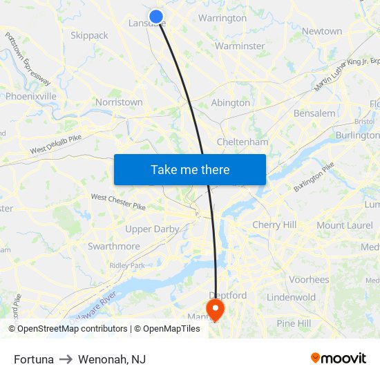 Fortuna to Wenonah, NJ map