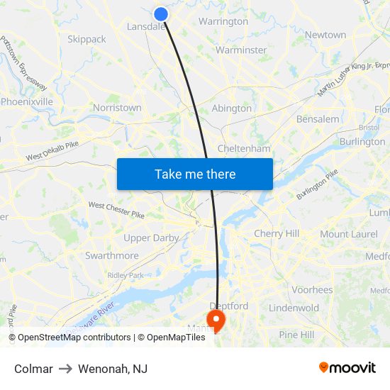 Colmar to Wenonah, NJ map