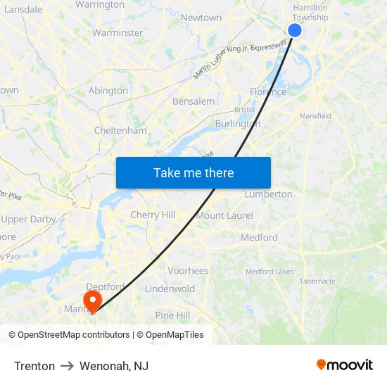 Trenton to Wenonah, NJ map