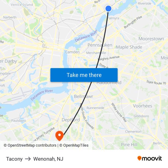 Tacony to Wenonah, NJ map