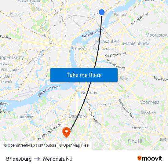 Bridesburg to Wenonah, NJ map