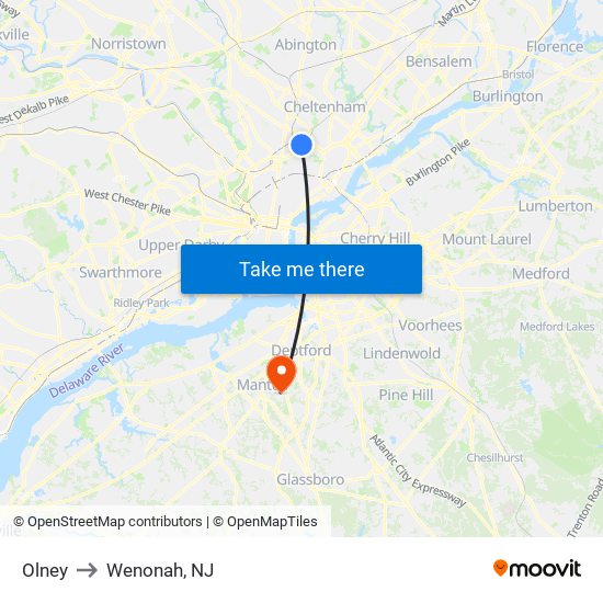 Olney to Wenonah, NJ map