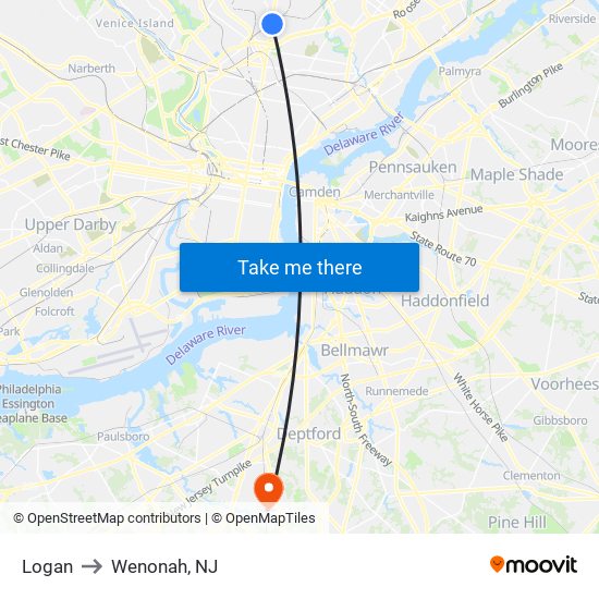 Logan to Wenonah, NJ map