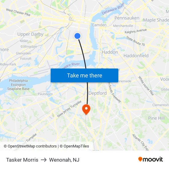 Tasker Morris to Wenonah, NJ map