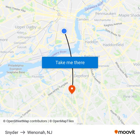 Snyder to Wenonah, NJ map