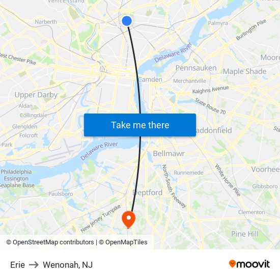 Erie to Wenonah, NJ map