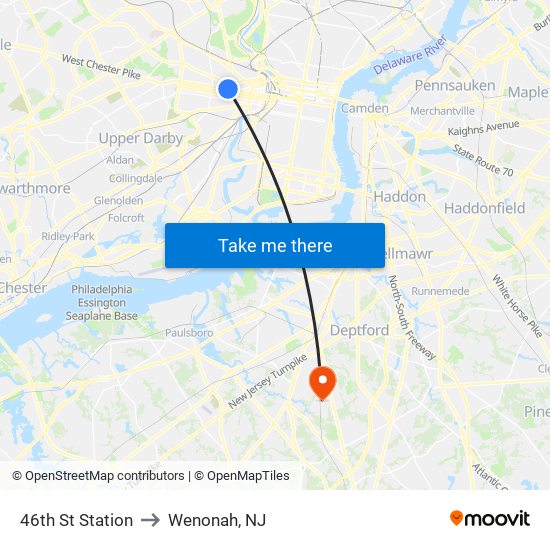 46th St Station to Wenonah, NJ map