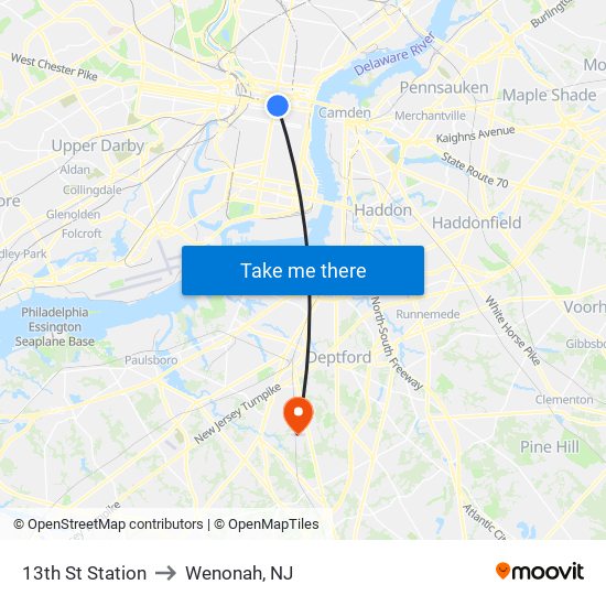 13th St Station to Wenonah, NJ map