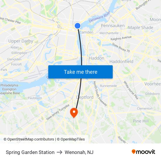 Spring Garden Station to Wenonah, NJ map